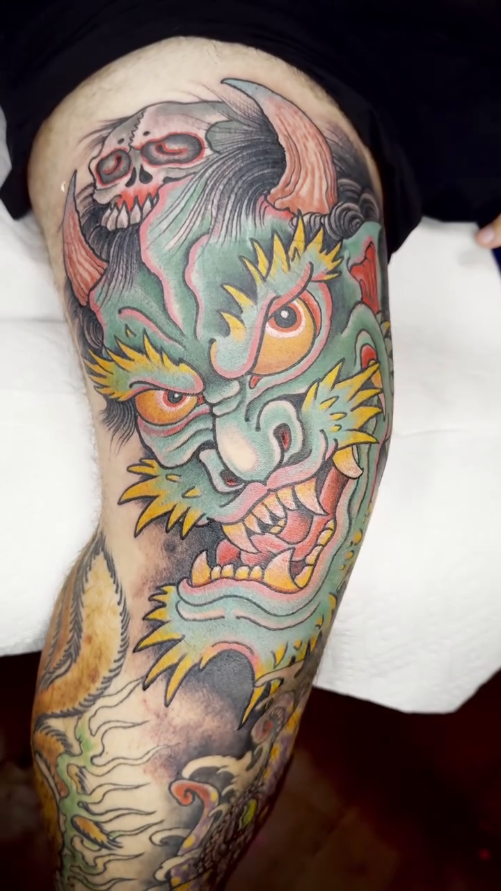Dragon and skull japanese irezumi tattoo by 𝙉𝙄𝘾𝙆 𝘾𝘼𝙍𝙐𝙎𝙊, New York, New York