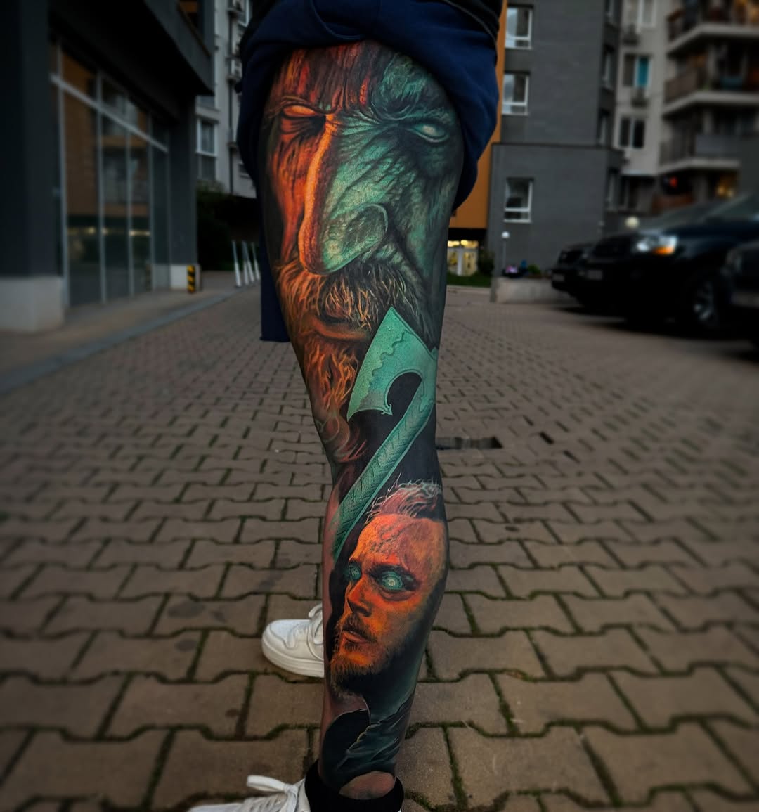 Realism tattoo on the leg by Tony Ink