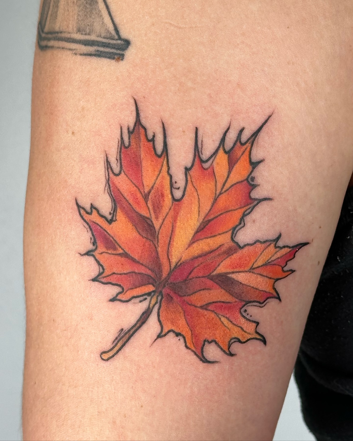 Maple leaf realism tattoo on the forearm by Sarah Bobby, Houston, Texas