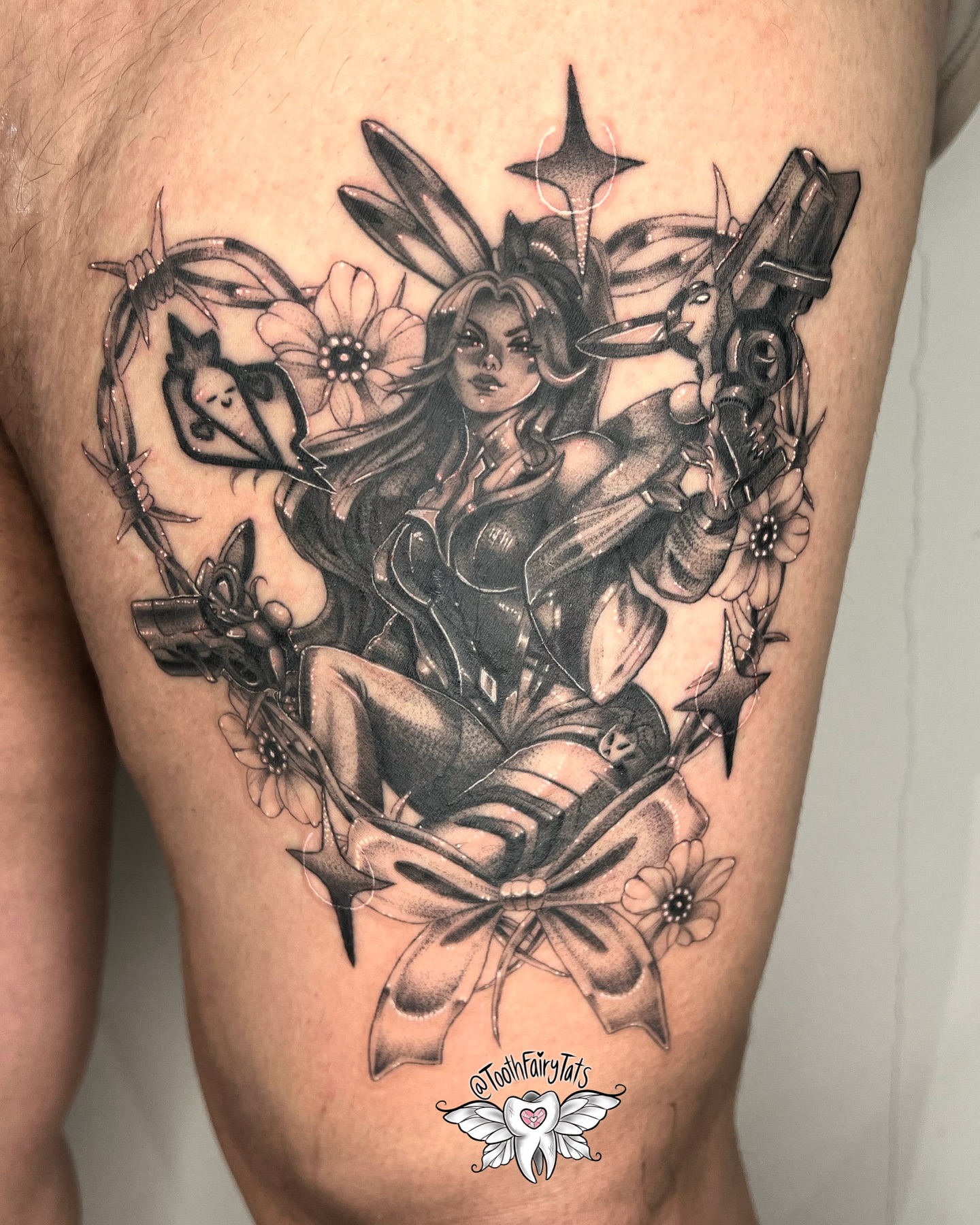 Tattoo by @toothfairytats — black_and_grey, realism