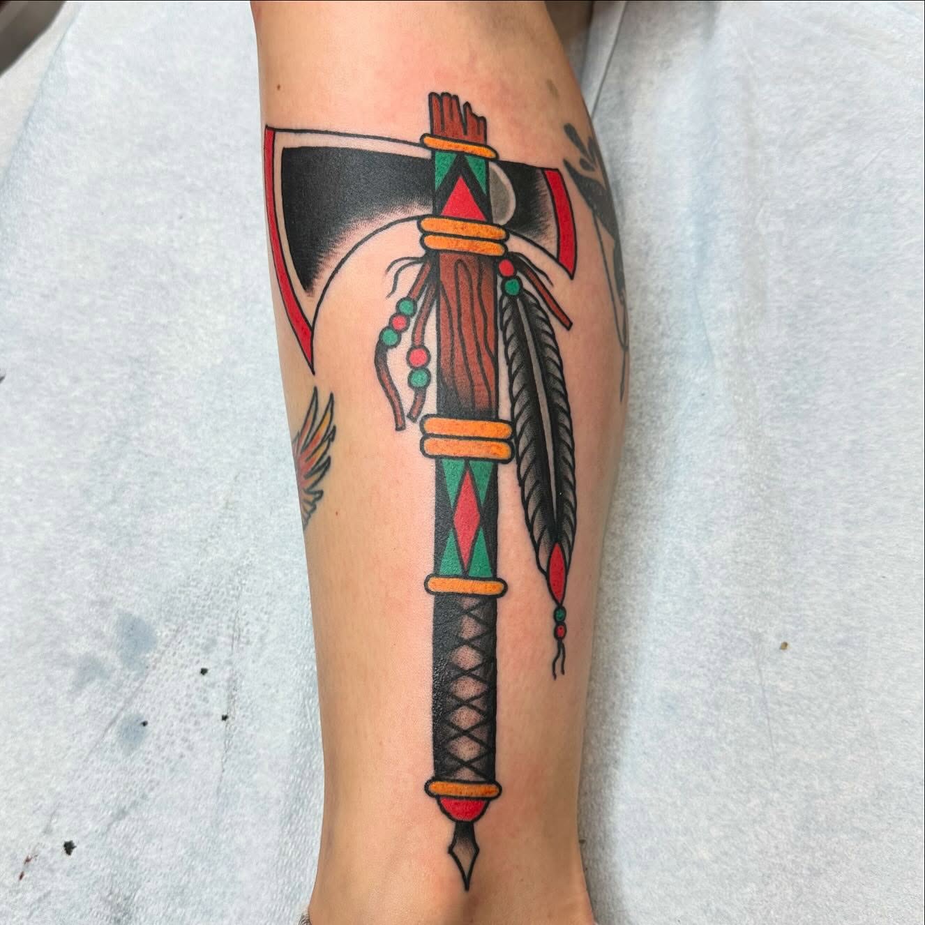 Knight's sword American traditional tattoo on the forearm by Jackie