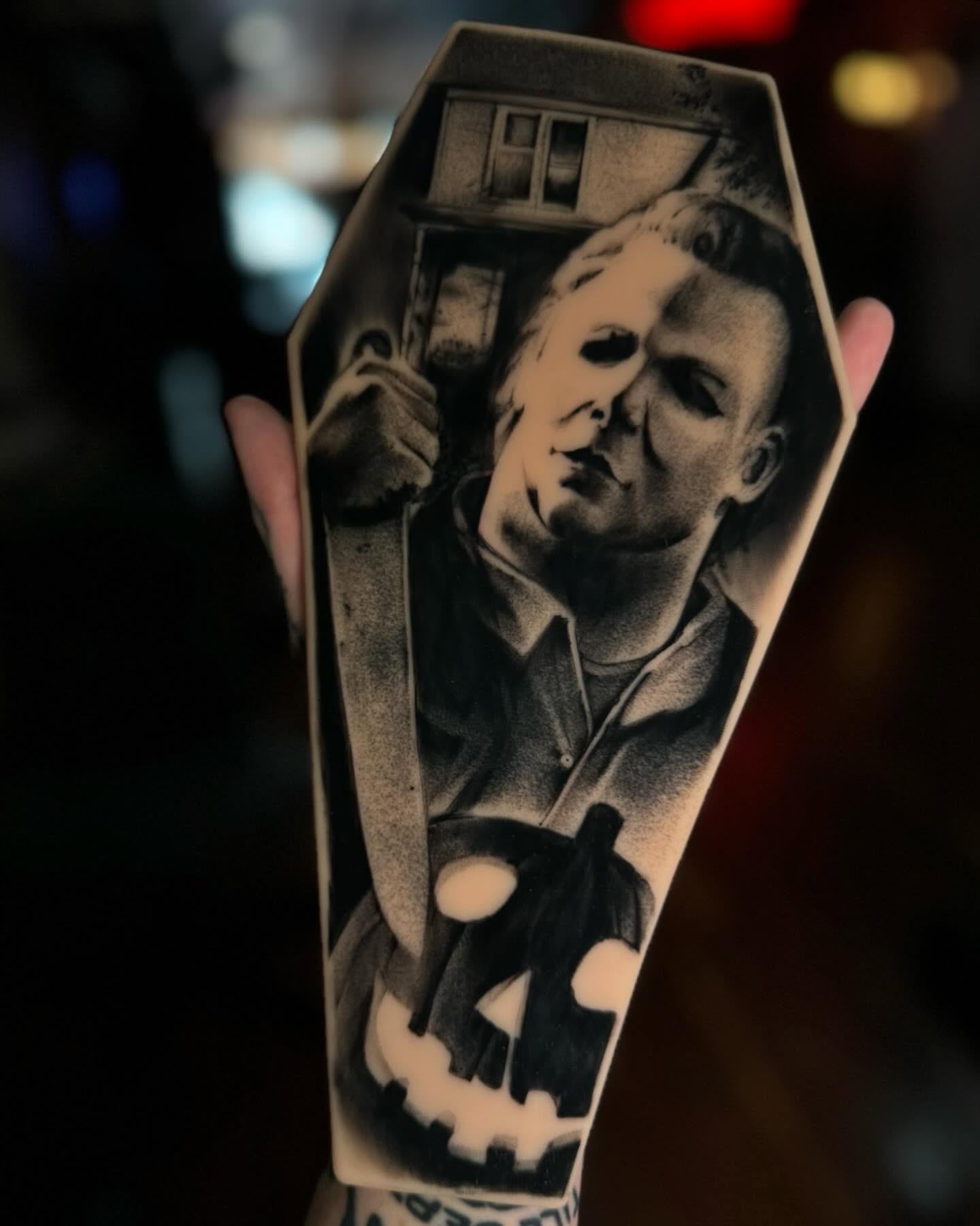 Michael Myers realism tattoo on the forearm by ๐ฎ๐๐๐ฐ ๐๐ซ๐ค๐ข๐ฉ๐ฌ ๐๐๐ฆ๐๐ซ๐ฬ