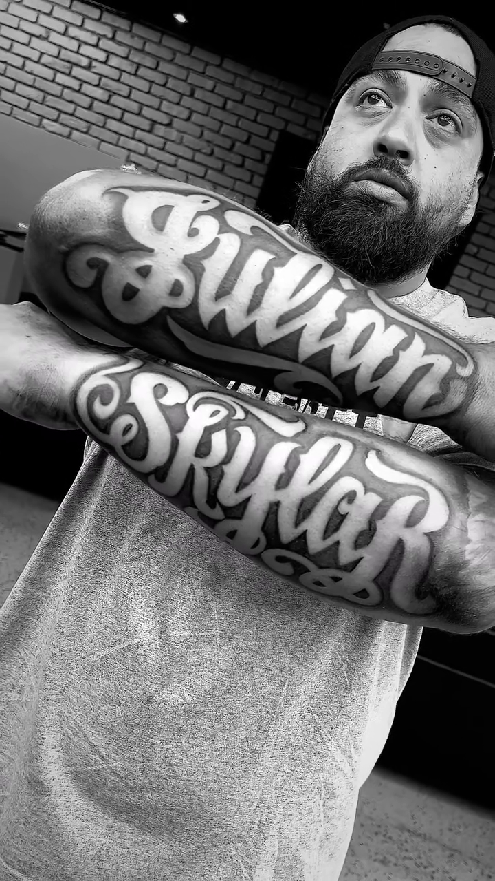 Tattoo by @twicetattoos β lettering_script, black_and_grey