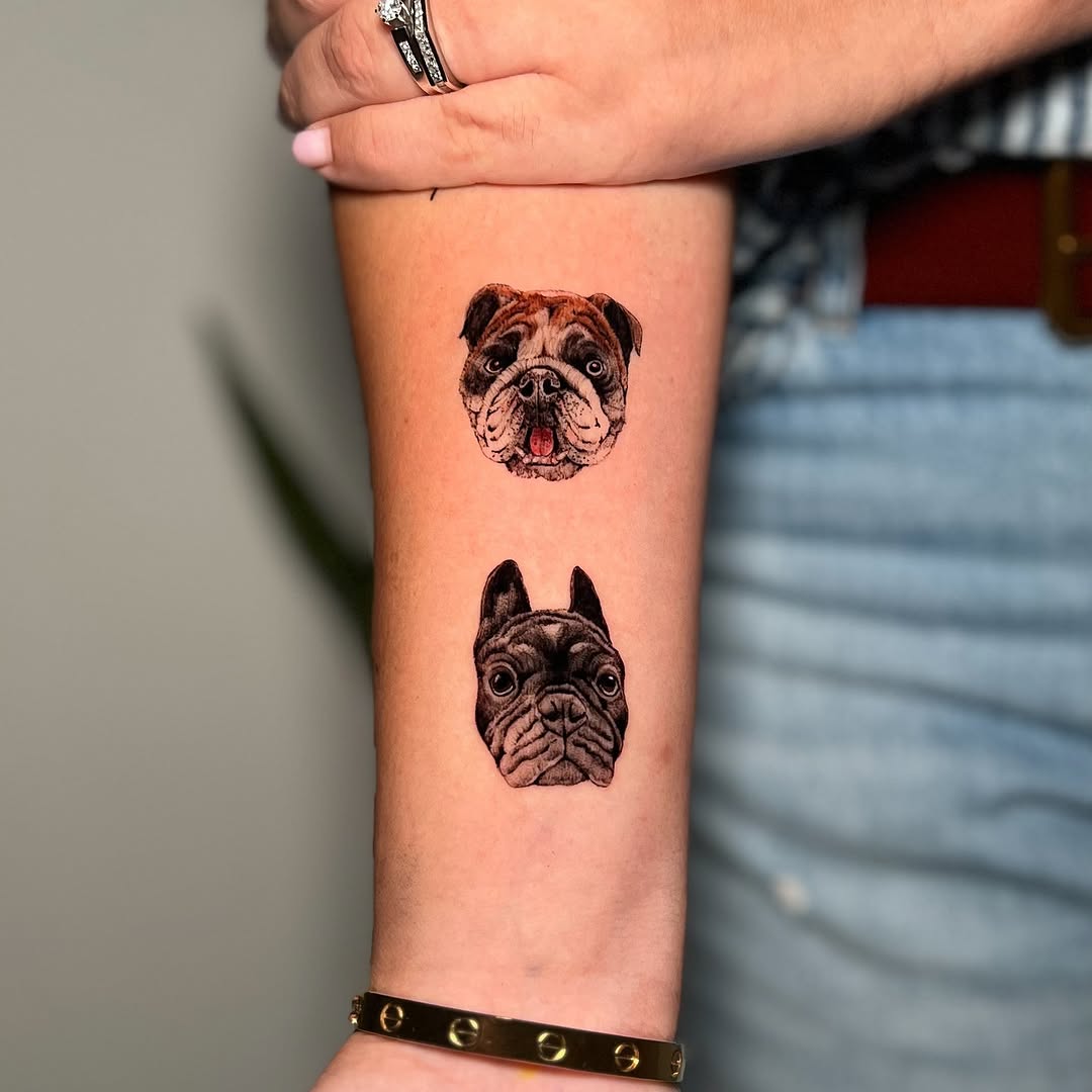 Dog portraits realism tattoo on the forearm by Eleana, North Miami, Florida