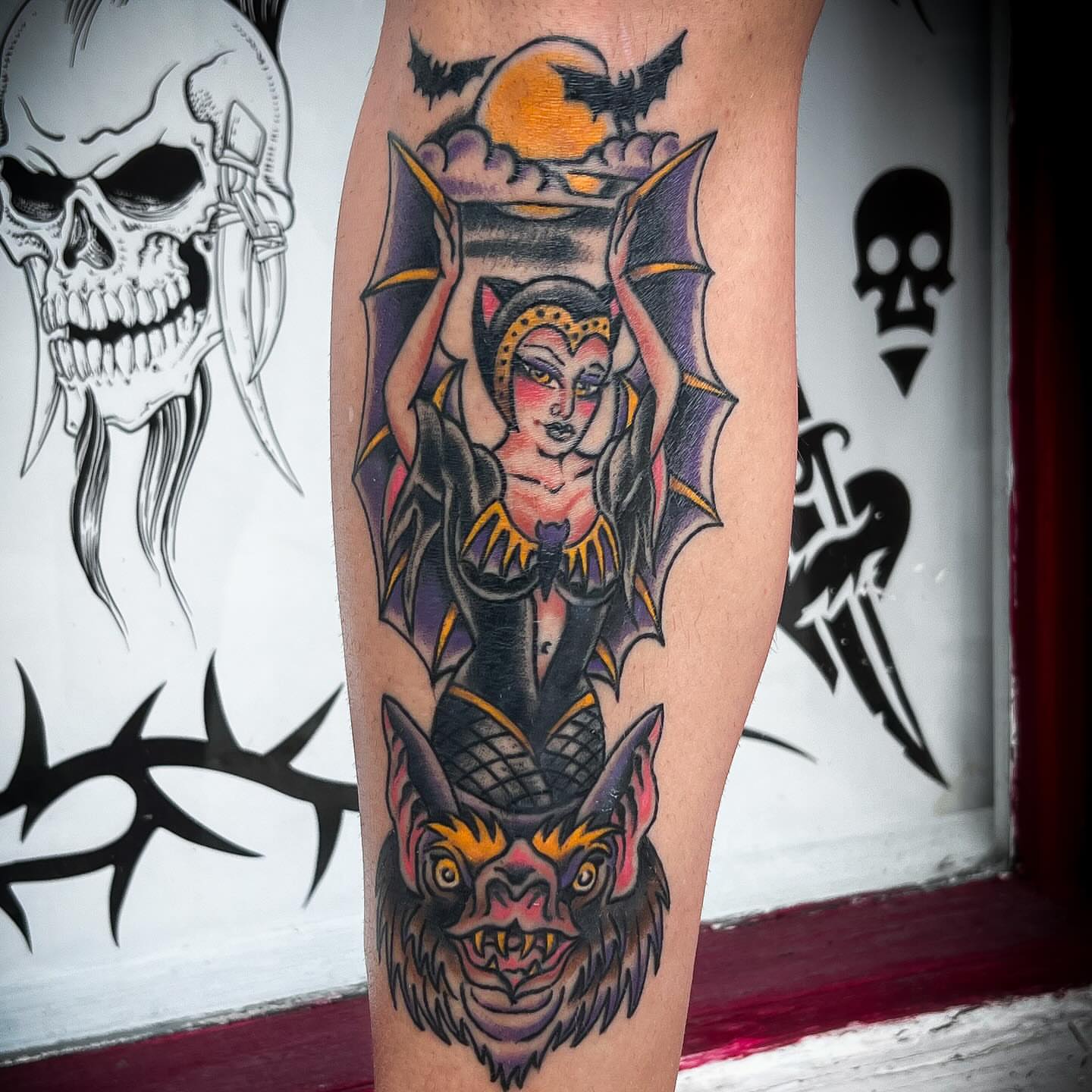 Witch American traditional tattoo on the forearm by Scott Allen