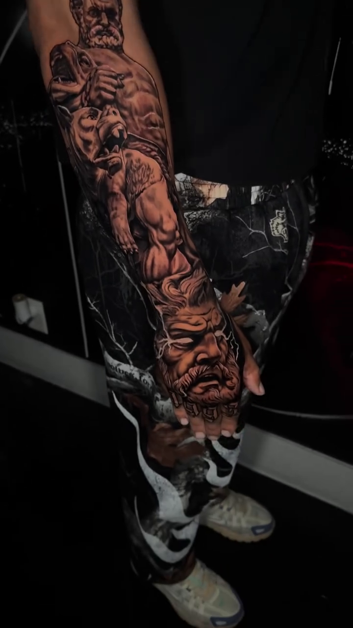 Greek mythological figures realism tattoo by Isaac