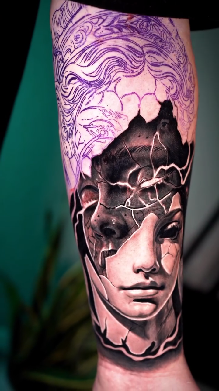 Woman's face realism tattoo by Ricardo javier Gil, Dallas, Texas