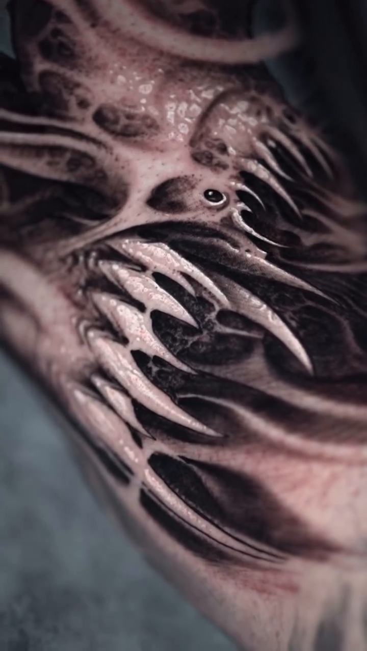 Monstrous creature dark realism tattoo by Victor Portugal Tattoo