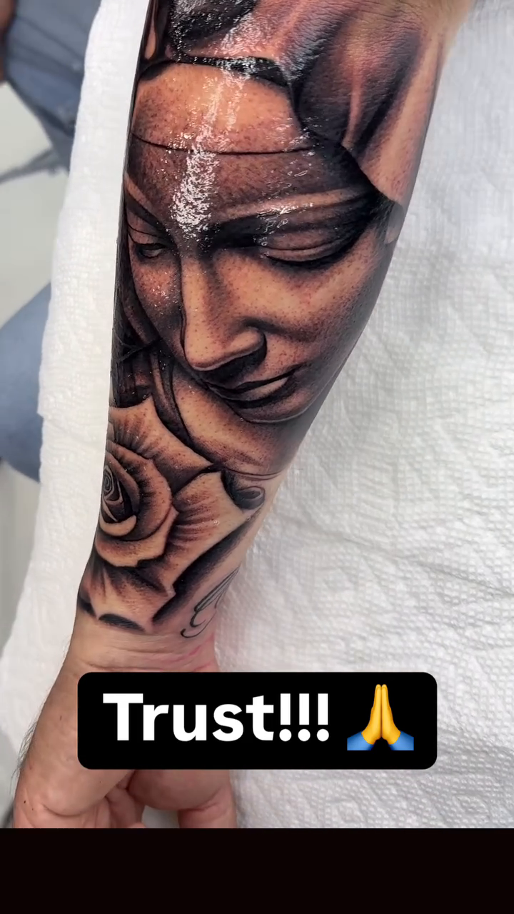 Woman and rose realism tattoo by Joseph Alvarado