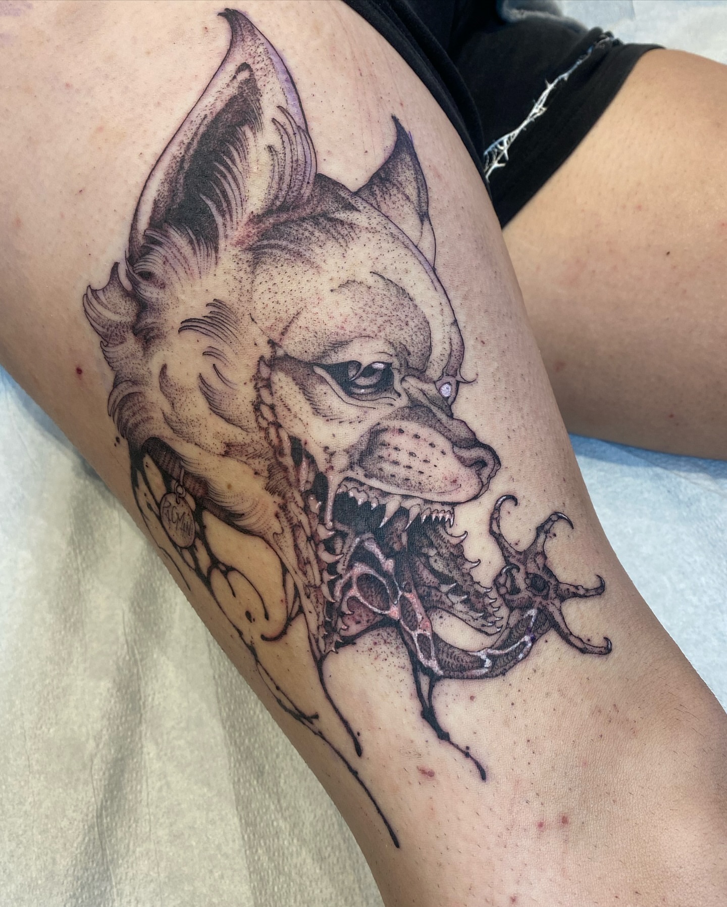 Tattoo by @blightttattoo — dotwork, dark_realism