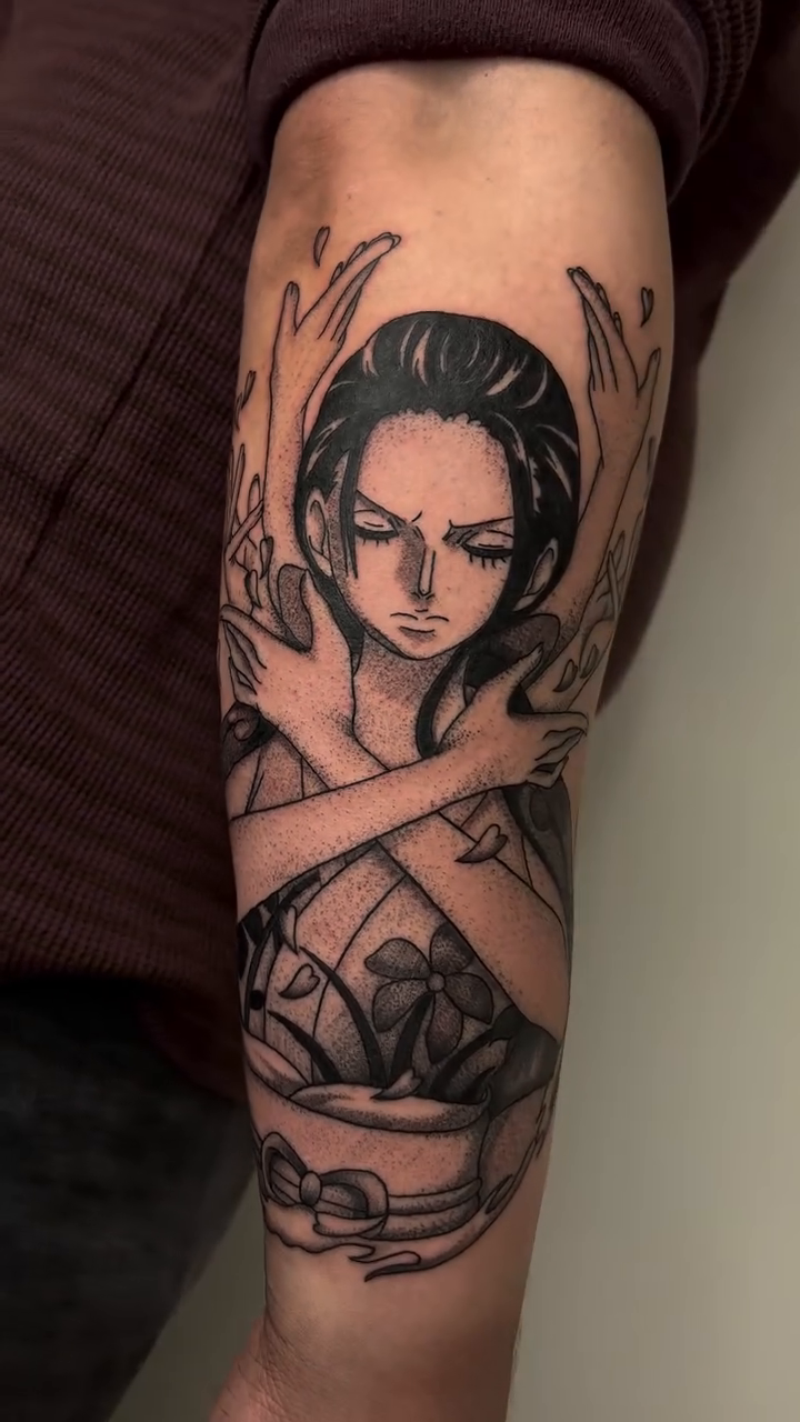 Nico Robin from One Piece anime tattoo by Ryan Walker