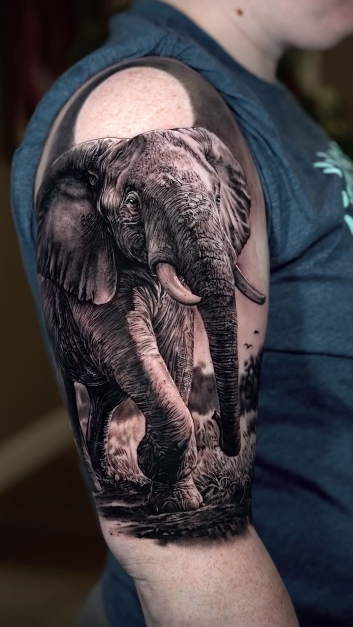 Elephant realism tattoo by 𝒁𝒂𝒌 𝑷𝒆𝒓𝒓𝒚