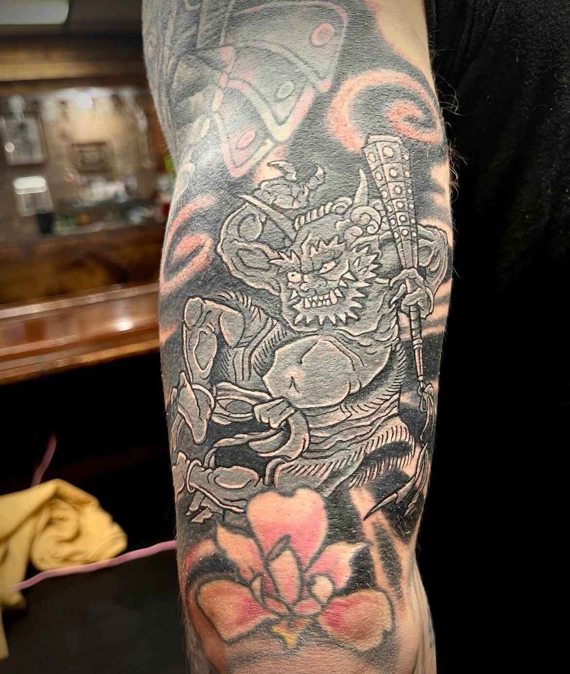 Demon warrior American traditional tattoo on the forearm by Kenny Buck