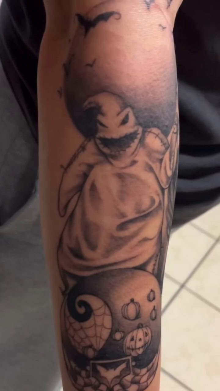 Jack Skellington and Oogie Boogie dark realism tattoo by Look