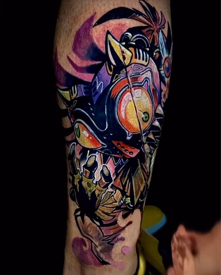 Demon with skull and flowers new school tattoo by ππ§π