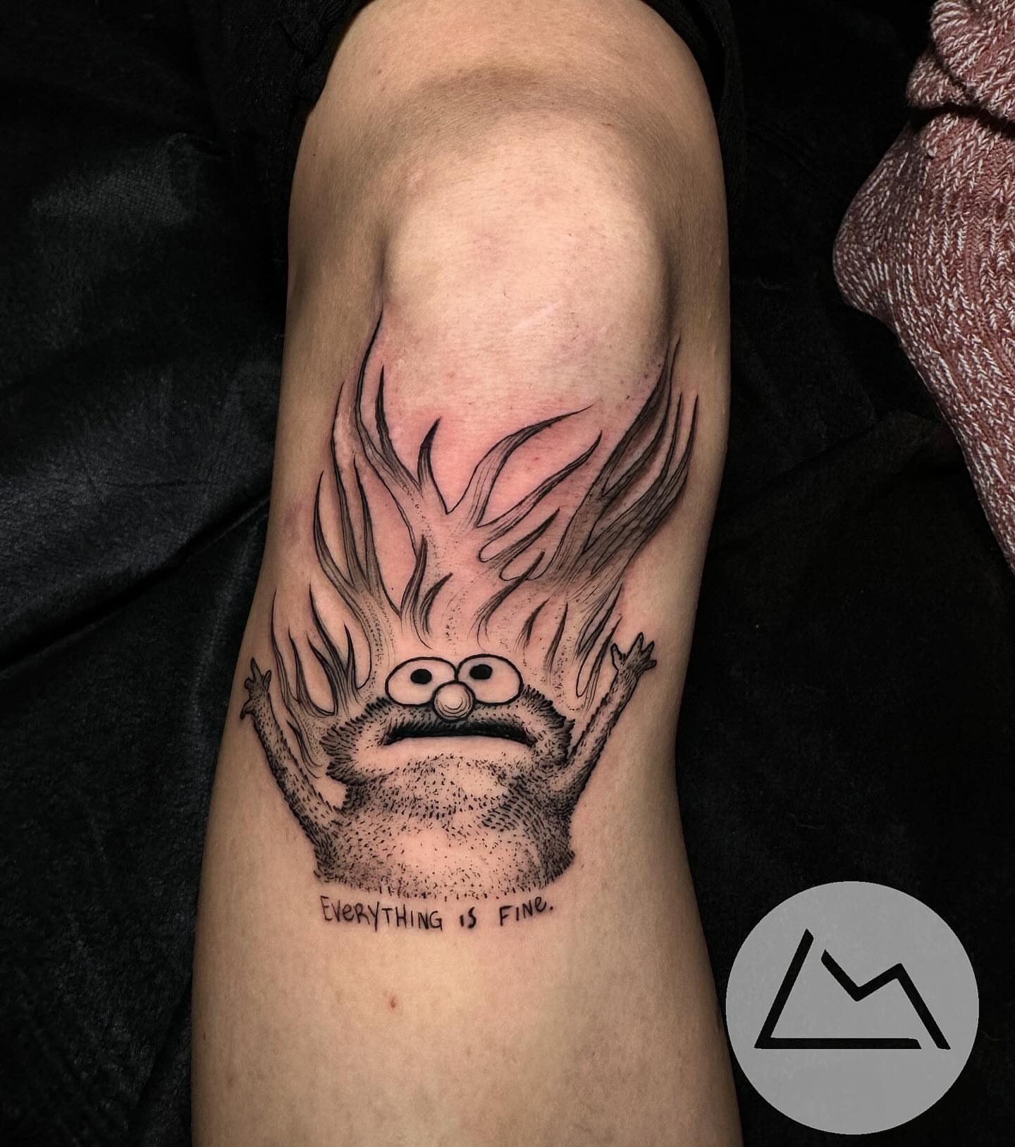 Bearded character dotwork tattoo on the forearm by Landon Morgan
