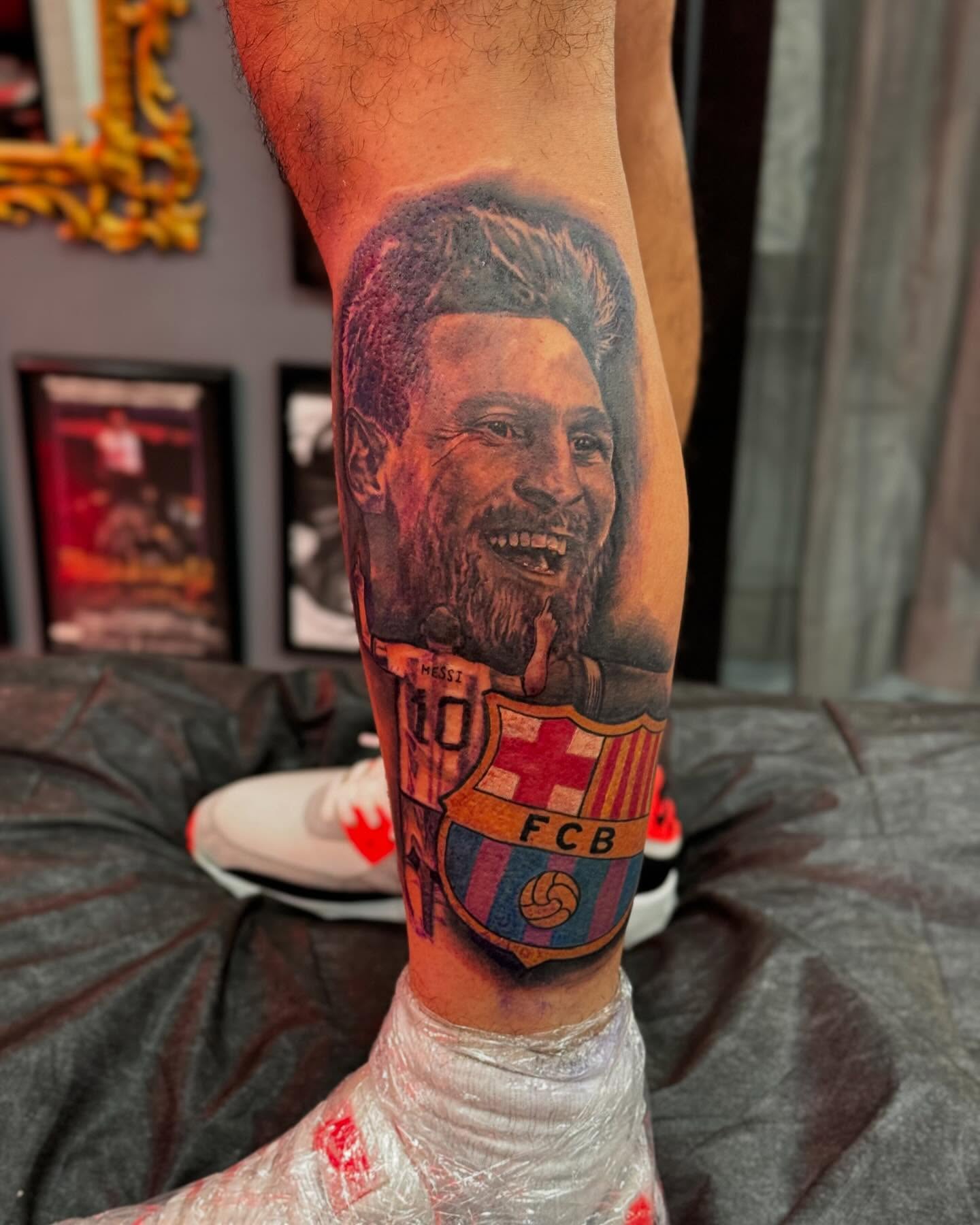 Messi portrait realism tattoo on the forearm by Alejandro Zaragoza