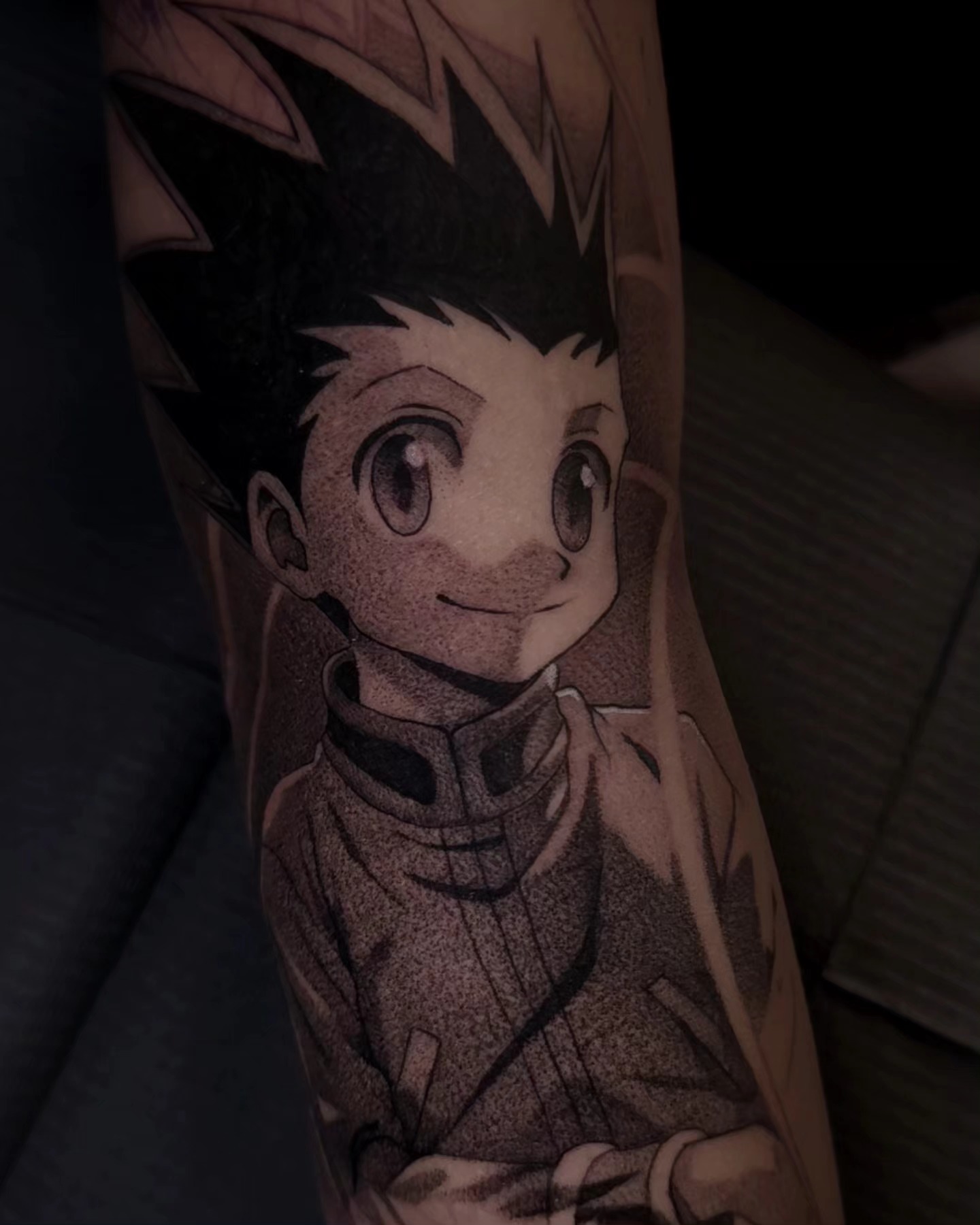 Anime character dotwork tattoo on the forearm by Ana Fajardo