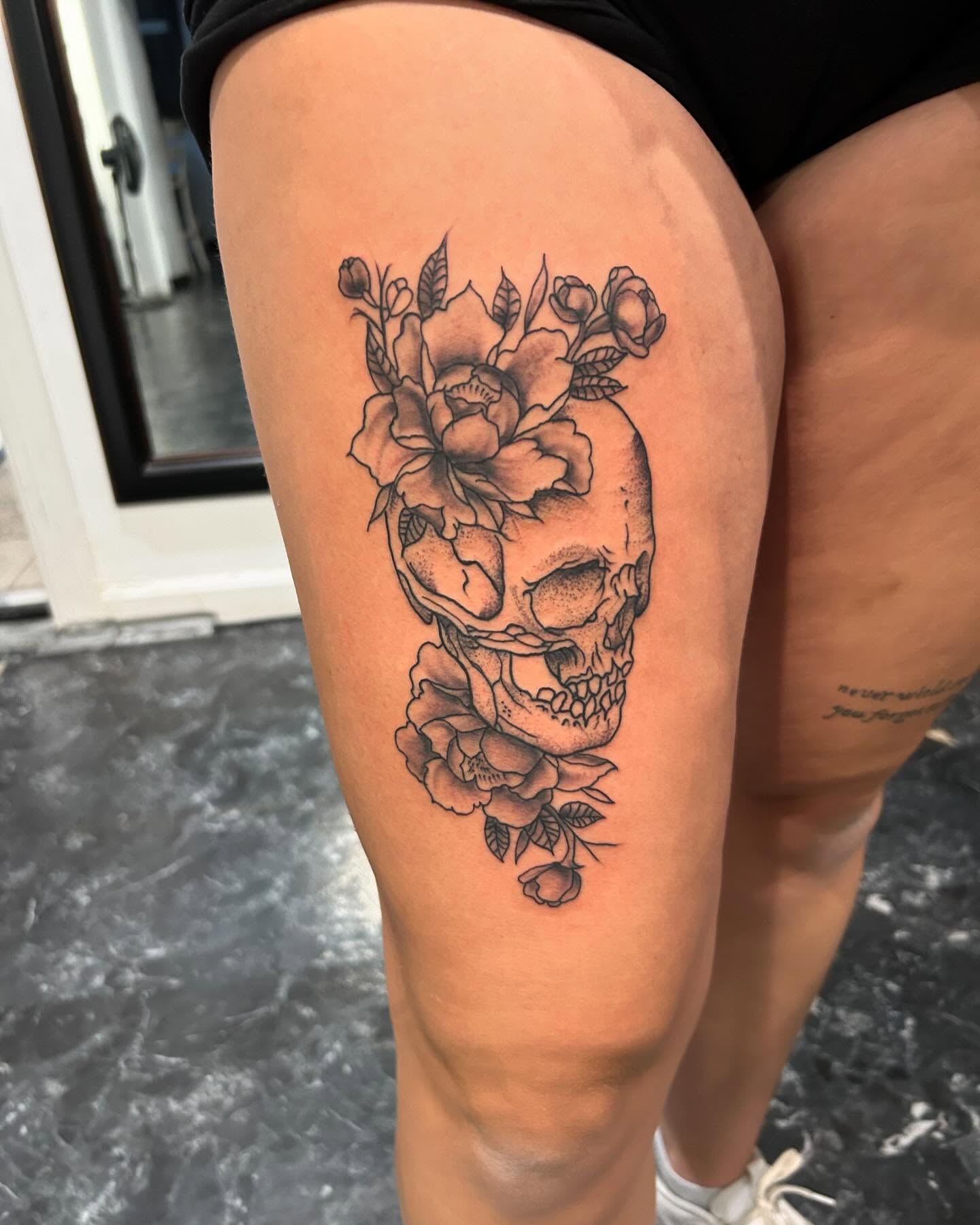 Tattoo by @deadeyetattoos — dotwork, black_and_grey