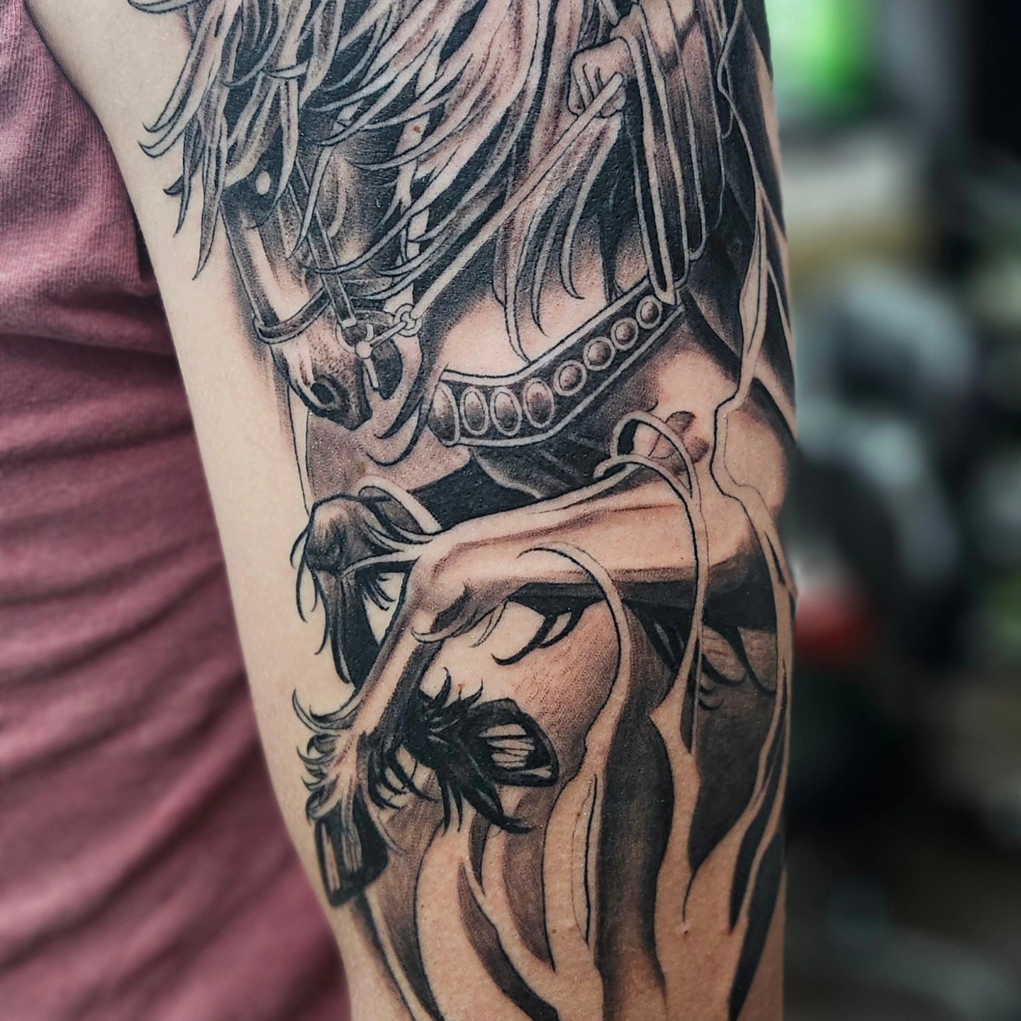 Woman with horse realism tattoo on the forearm by Kayla Linton