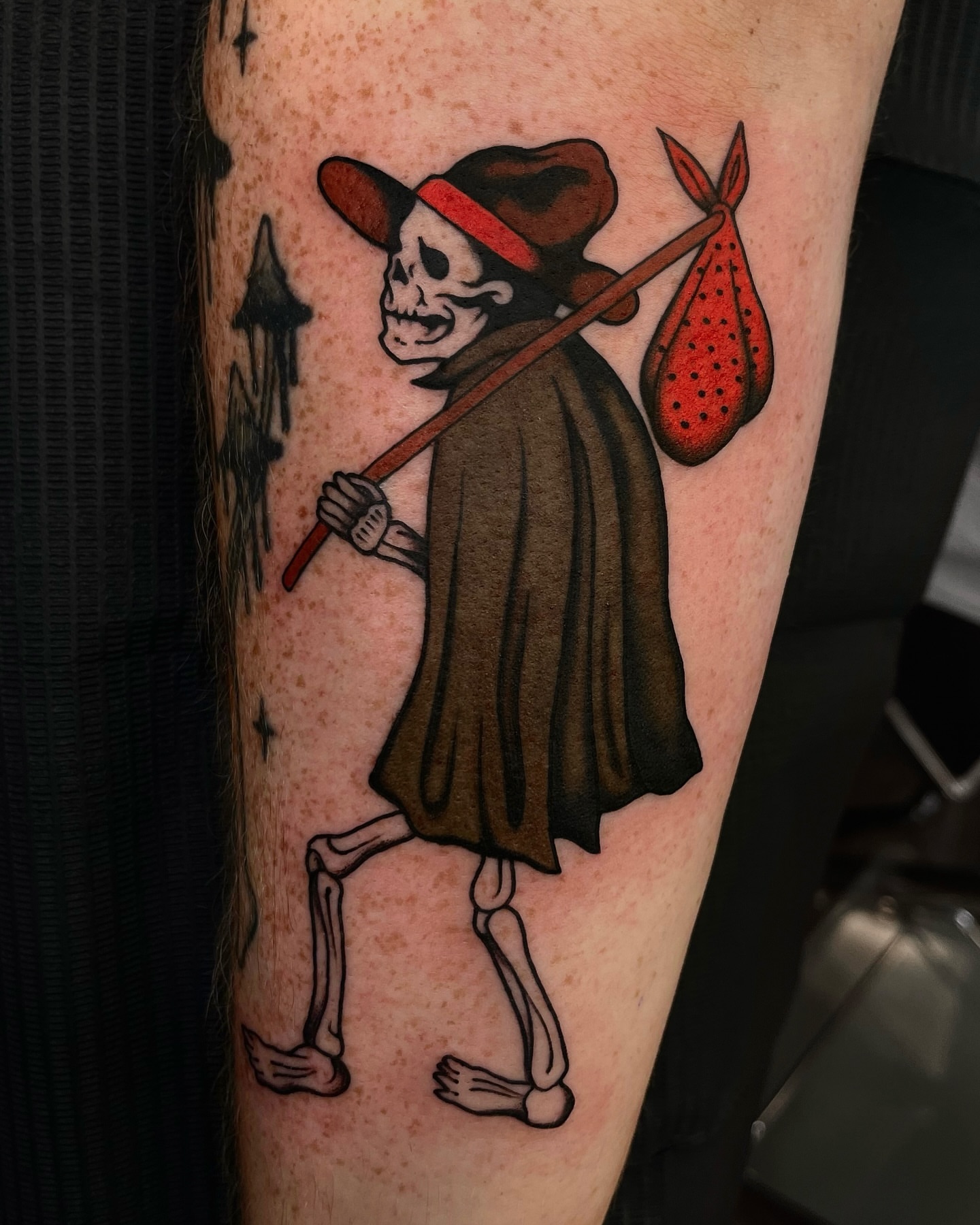 Grim reaper American traditional tattoo on the forearm by 𝒟𝑜𝓃𝓃𝒶 𝒥 ࿏ Portland Tattoo Artist
