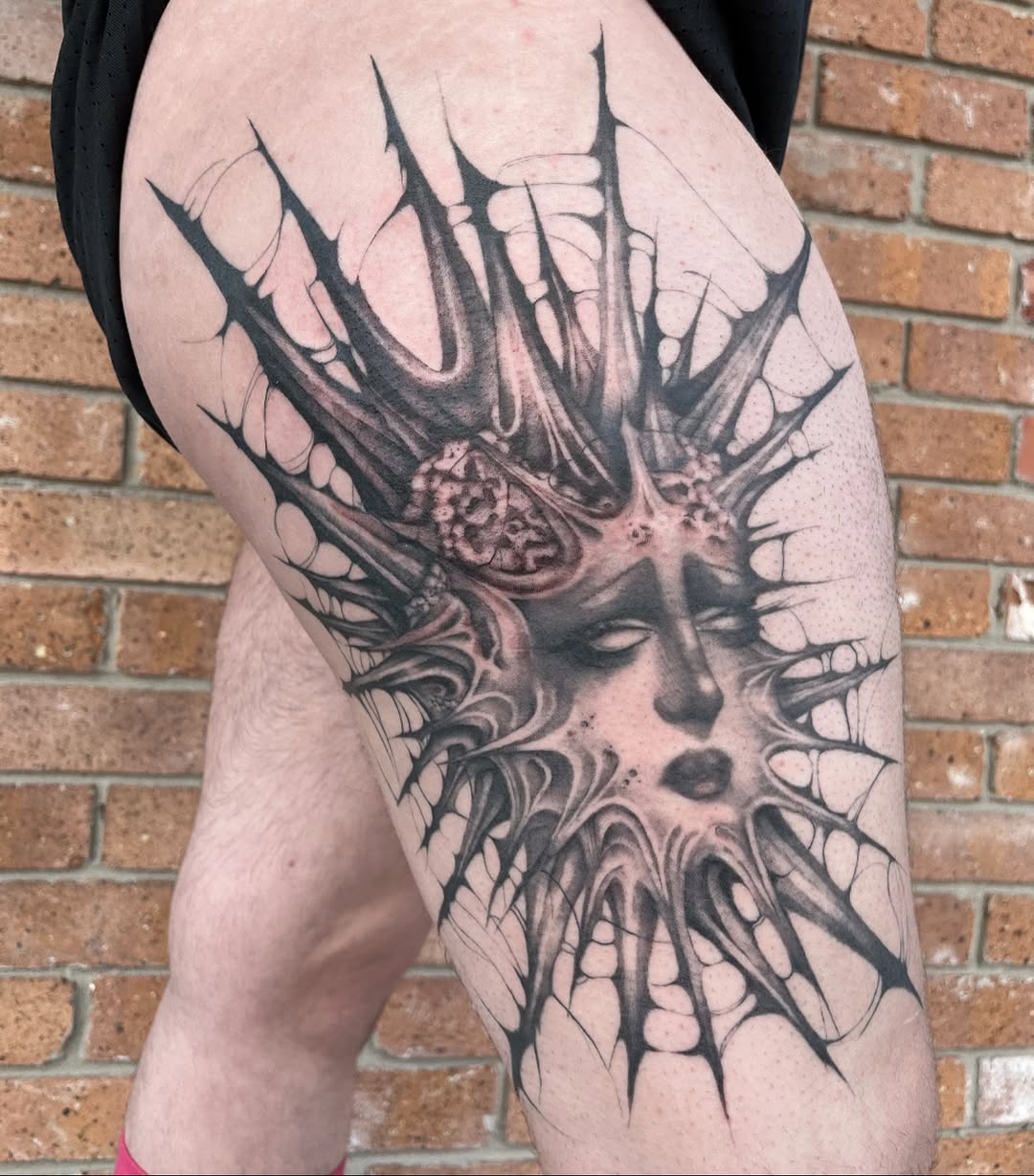 Tattoo by @mylajanetattoos — dark_realism, black_and_grey