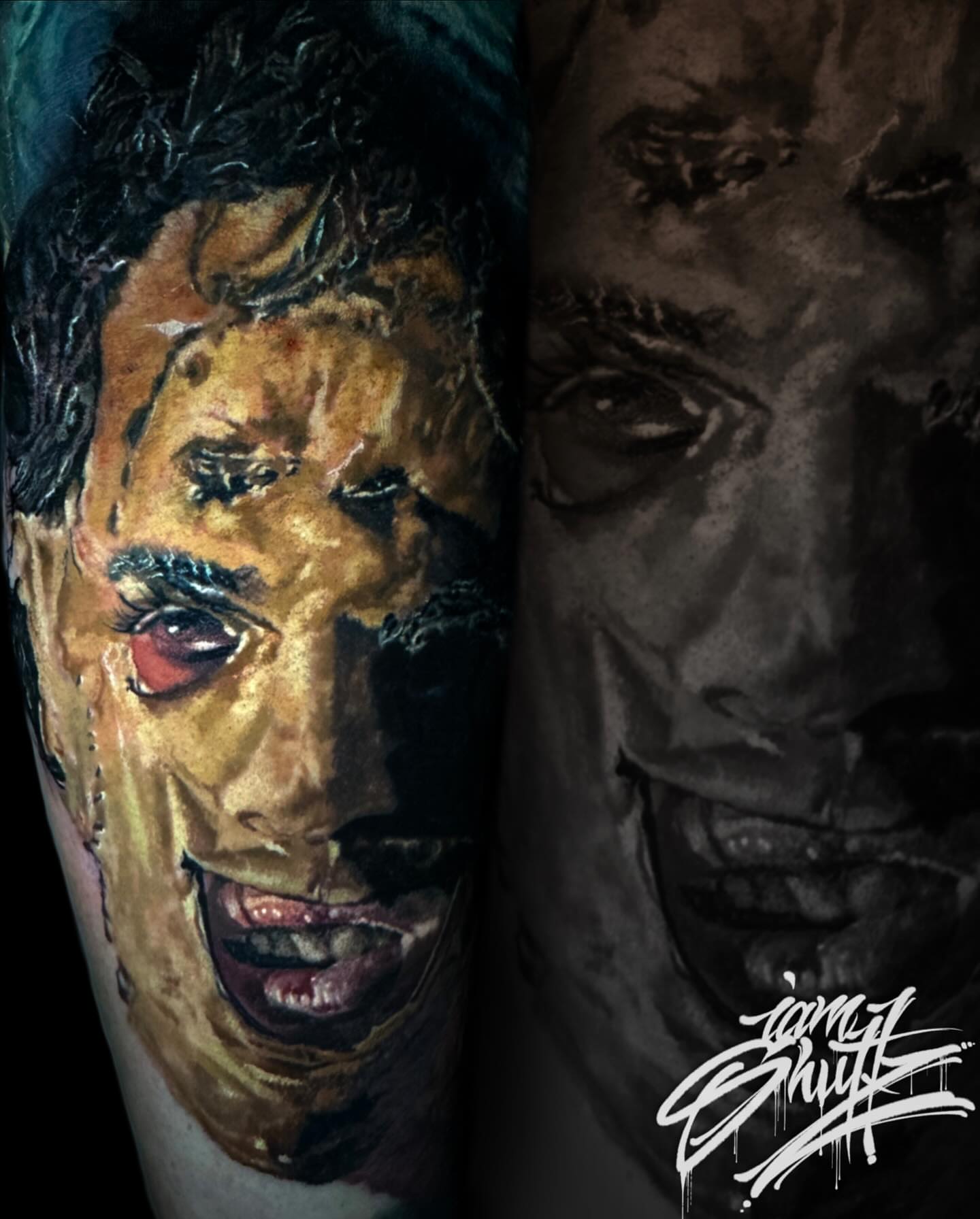 Zombie face realism tattoo on the forearm by Mike Shultz