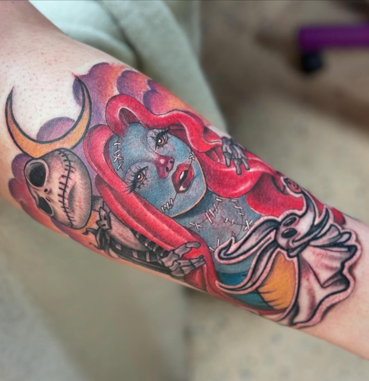 Clown American traditional tattoo on the forearm by Stephanie Cruz, Kansas City, Missouri