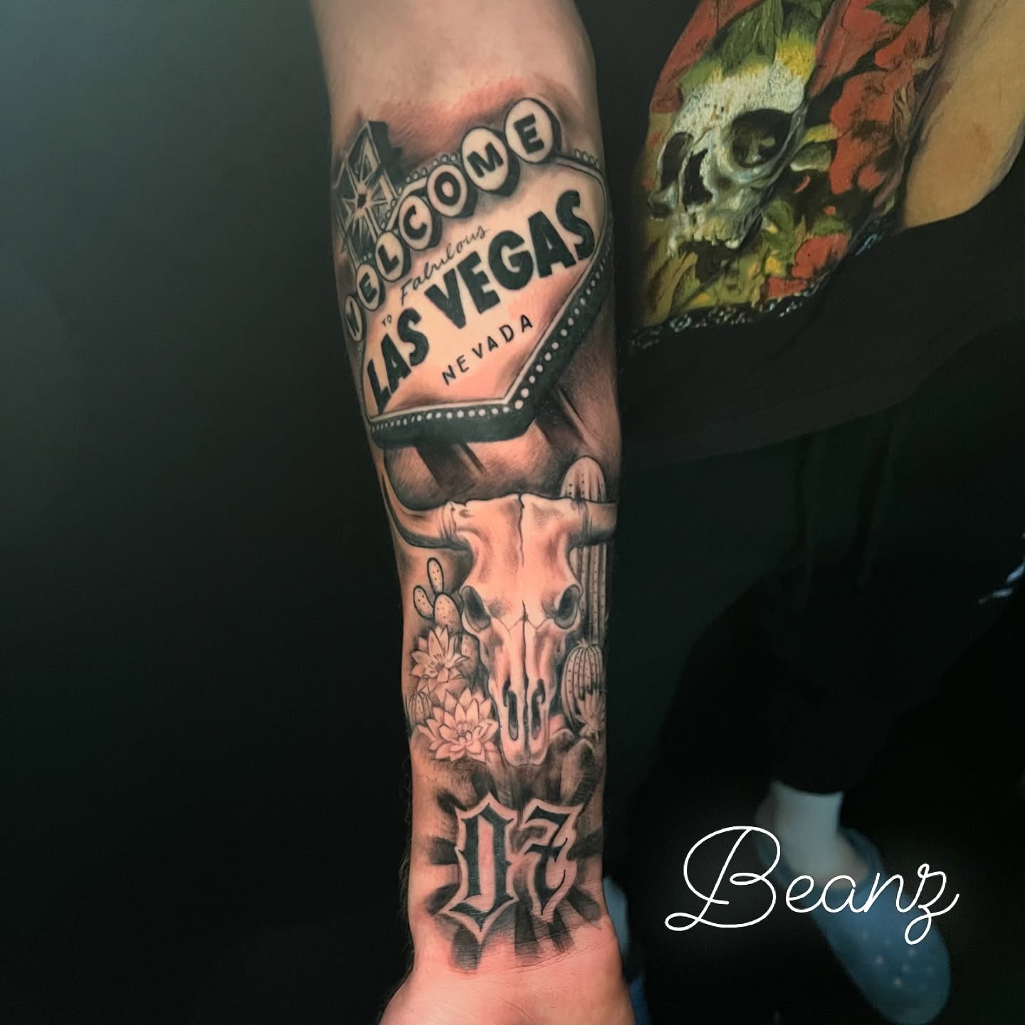 Welcome Las Vegas sign American traditional tattoo on the forearm by Alex