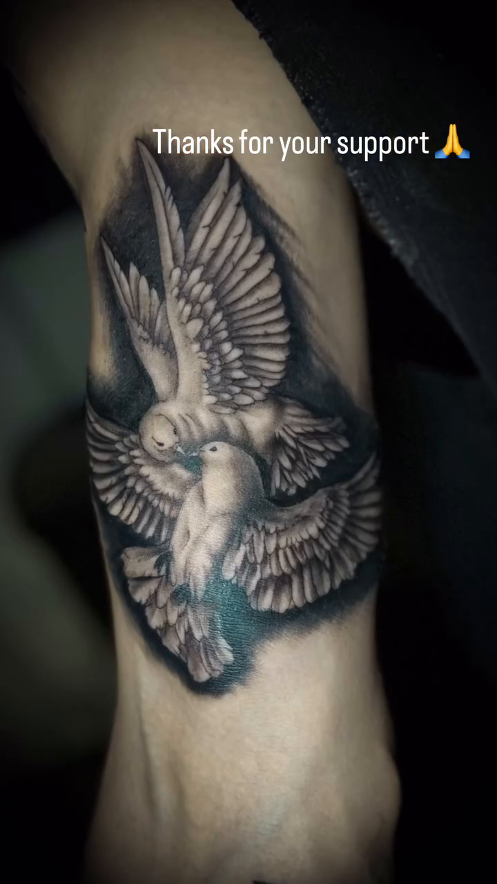 Dove in flight realism tattoo by Juan c munoz jr, Chicago, Illinois