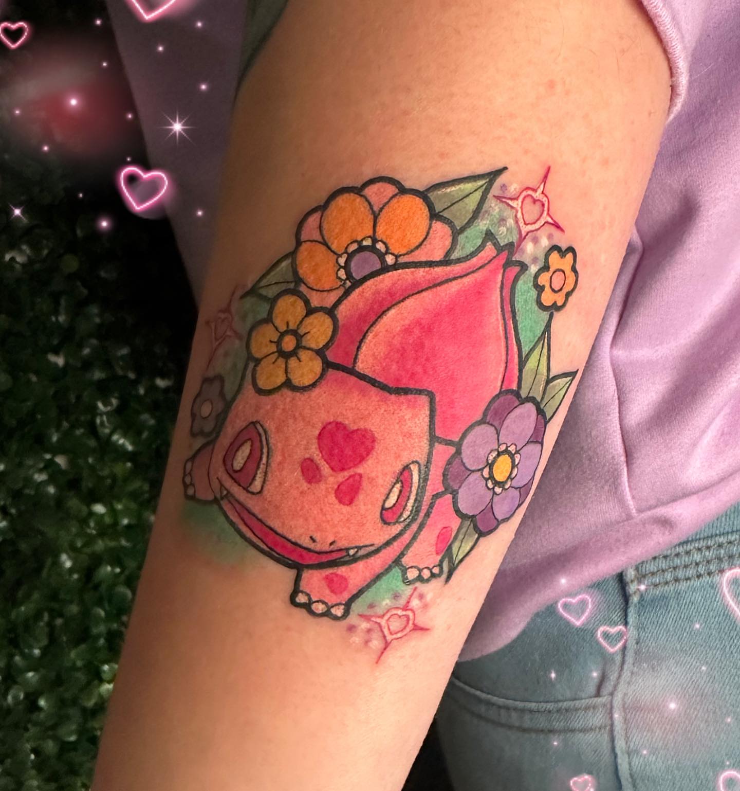 Frog with flowers new school tattoo on the forearm by ♡ Demi ♡