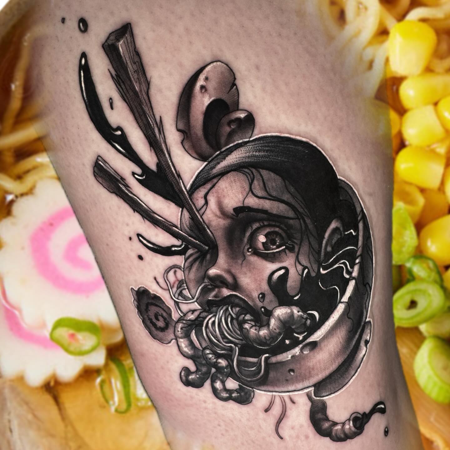 Ramen bowl realism tattoo on the forearm by ๐ฟ๐๐ฃ๐๐๐ก ๐๐ค๐ ๐ค๐ง๐ฃ๐ฎ, Middletown, Orange County, New York