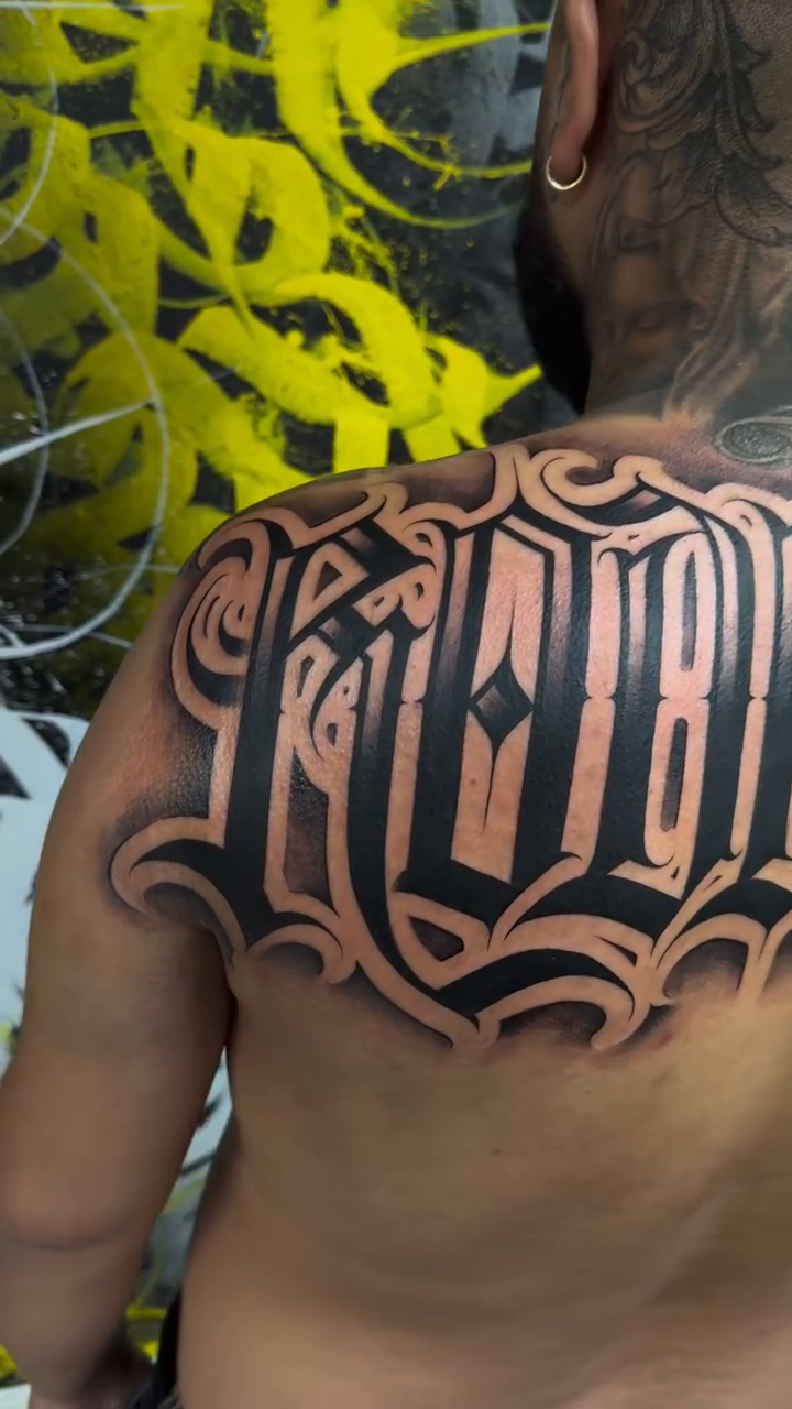 Tattoo by @tattoo_beez — lettering_script, blackwork