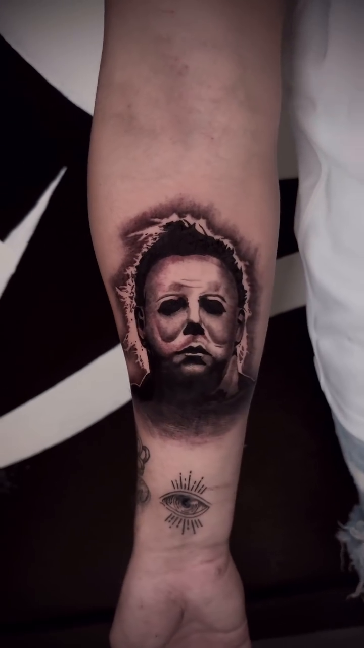 Michael Myers portrait realism tattoo by Chip