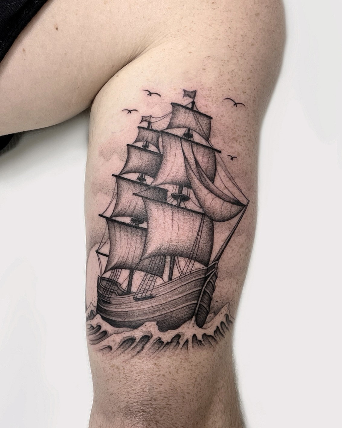 Sailboat realism tattoo on the forearm by Gold Coast Tattoo Artist, Gold Coast, Queensland