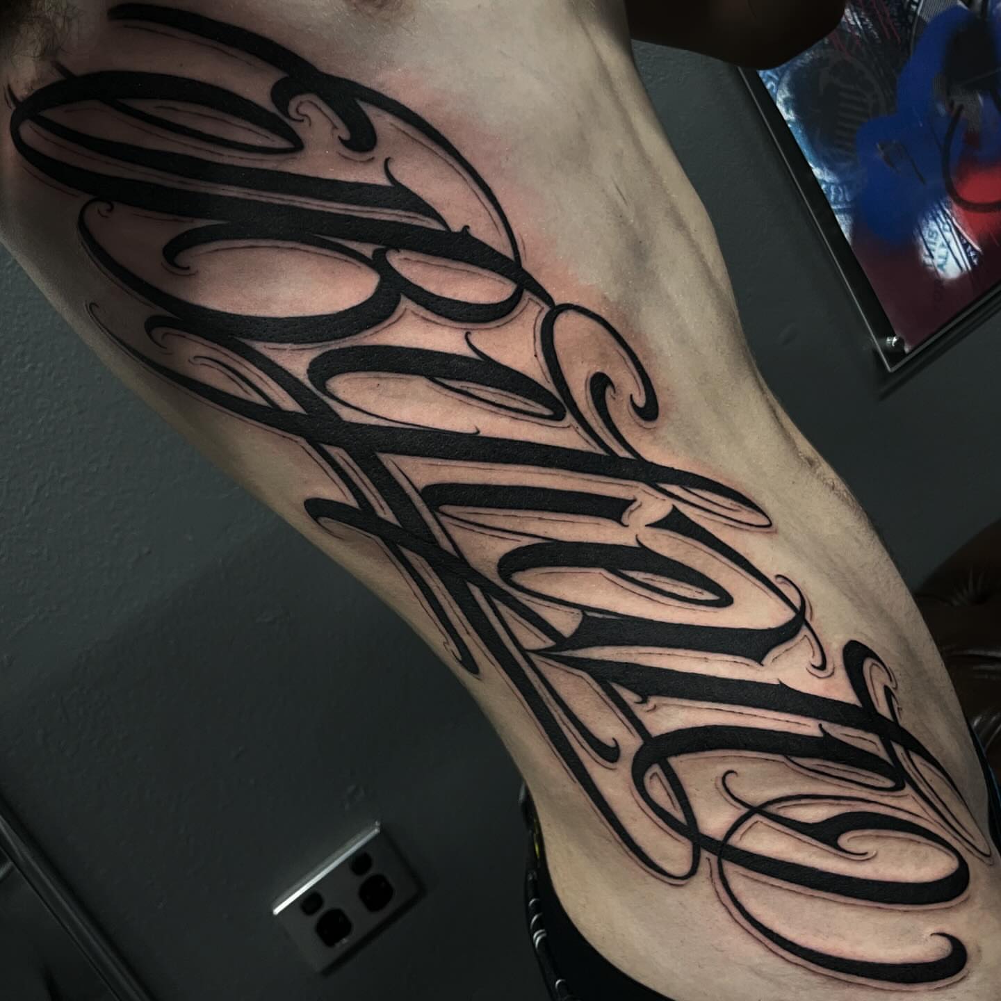 Script lettering lettering script tattoo on the forearm by Chicanocustomlettering