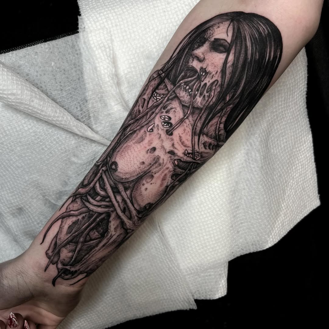 Tattoo by @kyleblacktattoos — dark_realism, black_and_grey
