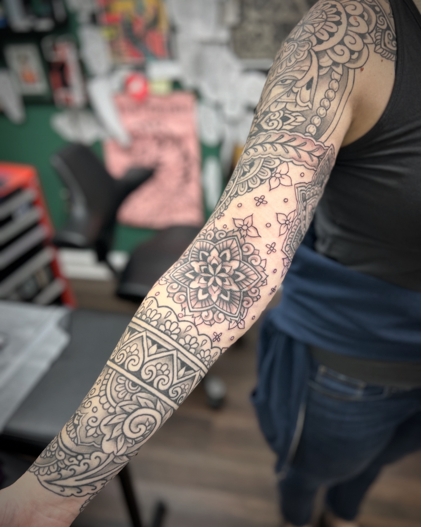 Mandala ornamental tattoo on the forearm by Patricia Cunningham