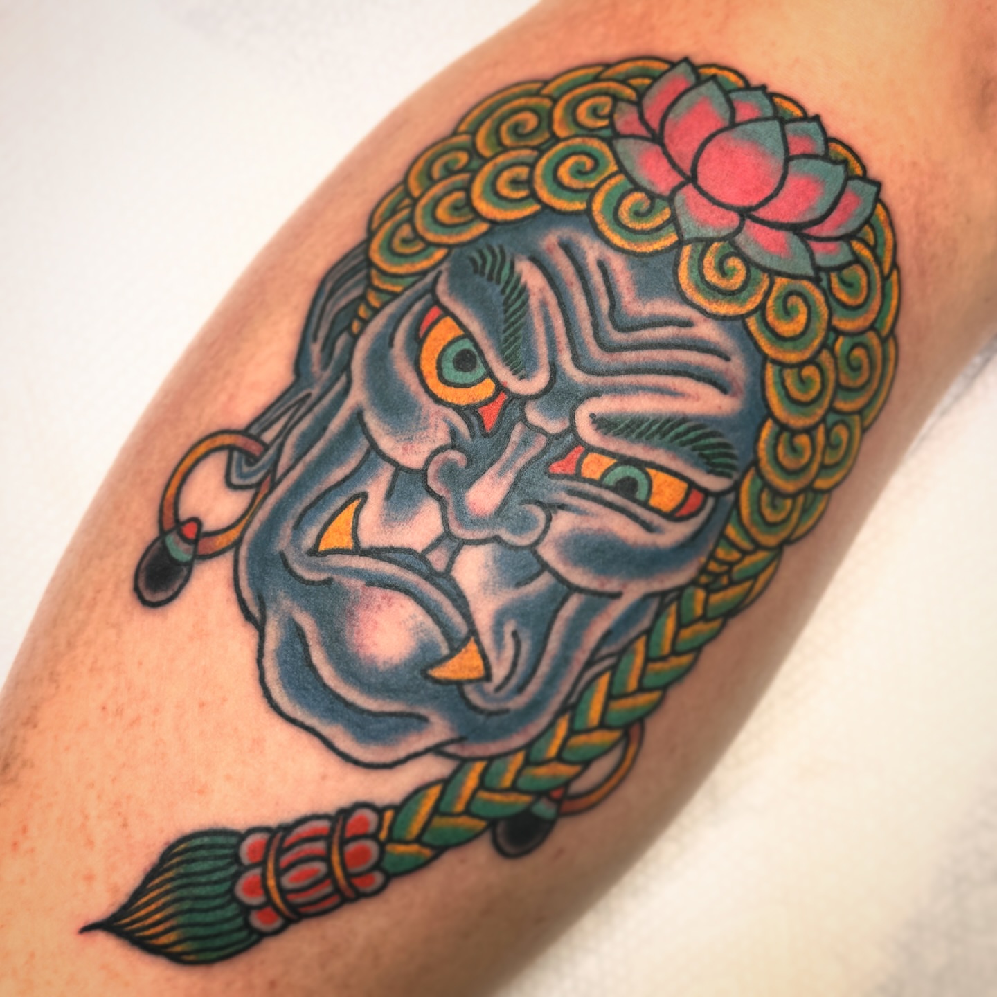 Elephant head American traditional tattoo on the forearm by Drew McElveney, Austin, Texas