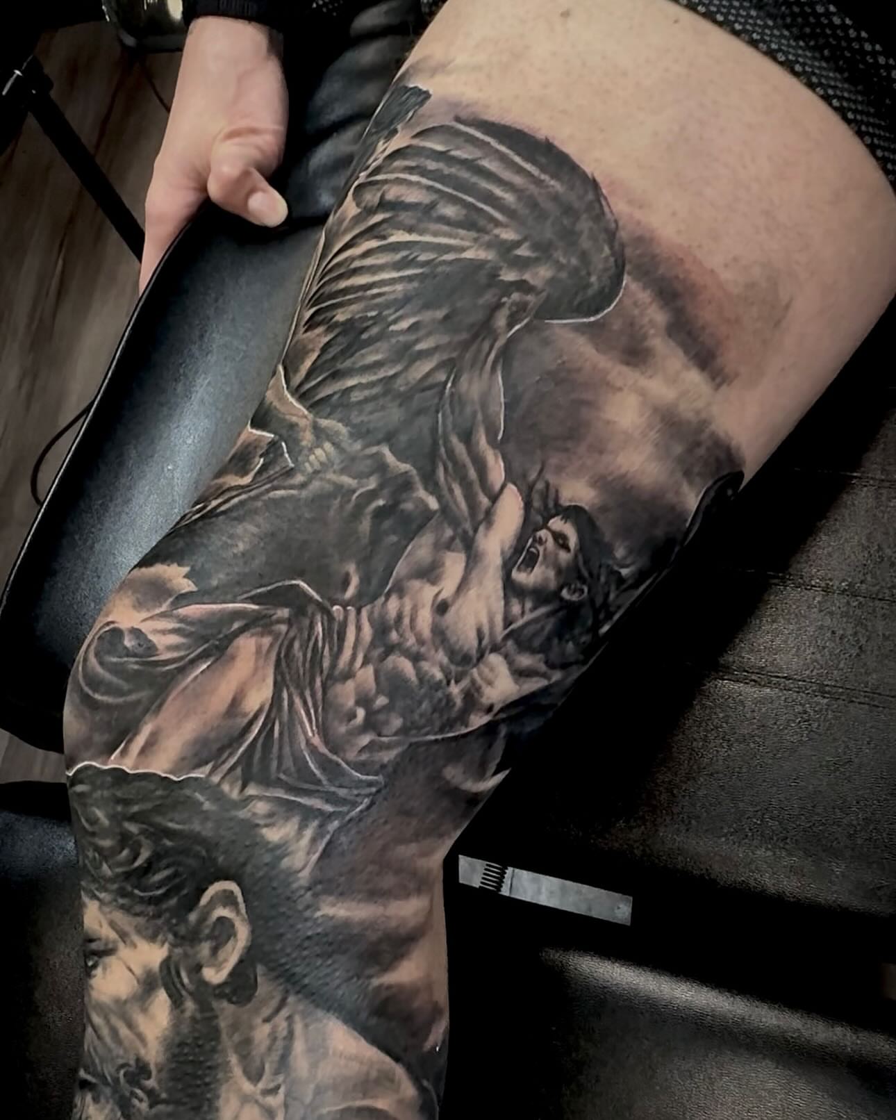 Angelic figure realism tattoo on the forearm by Tatt2T (T King)