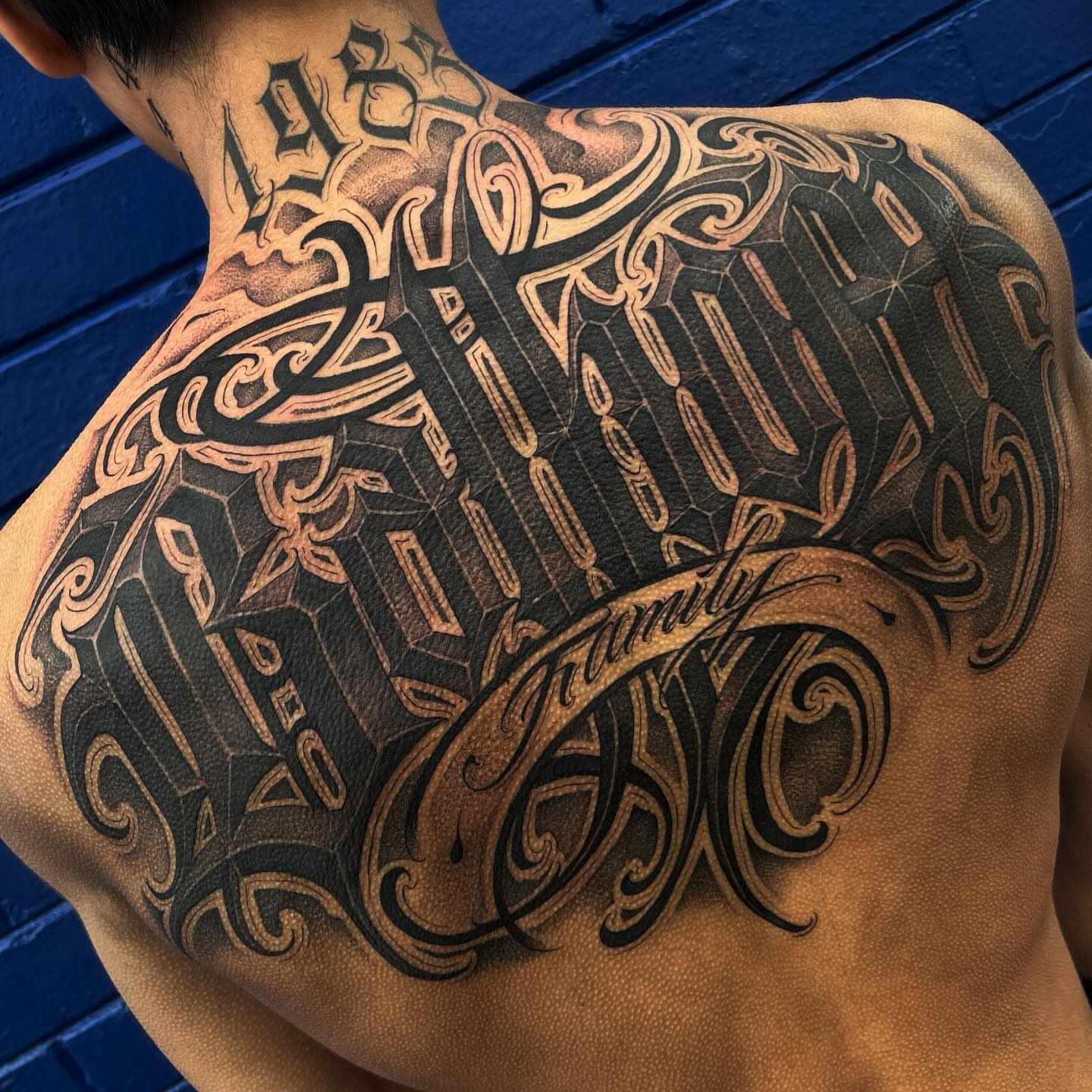 Tattoo by @dopeletterstattoo — tribal, lettering_script