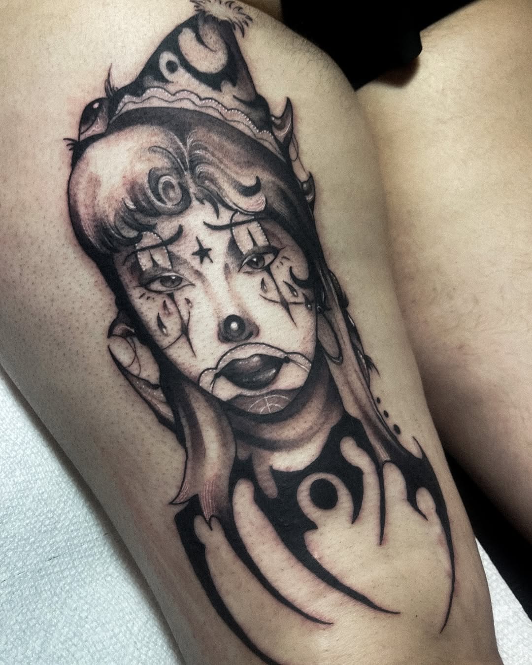 Tattoo by @swampfairie.tattoos — black_and_grey, dark_realism