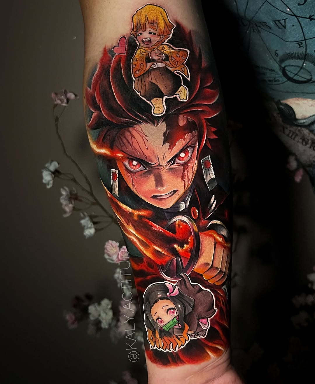 Demon Slayer characters anime tattoo on the forearm by Kaly, Manhattan, NYC