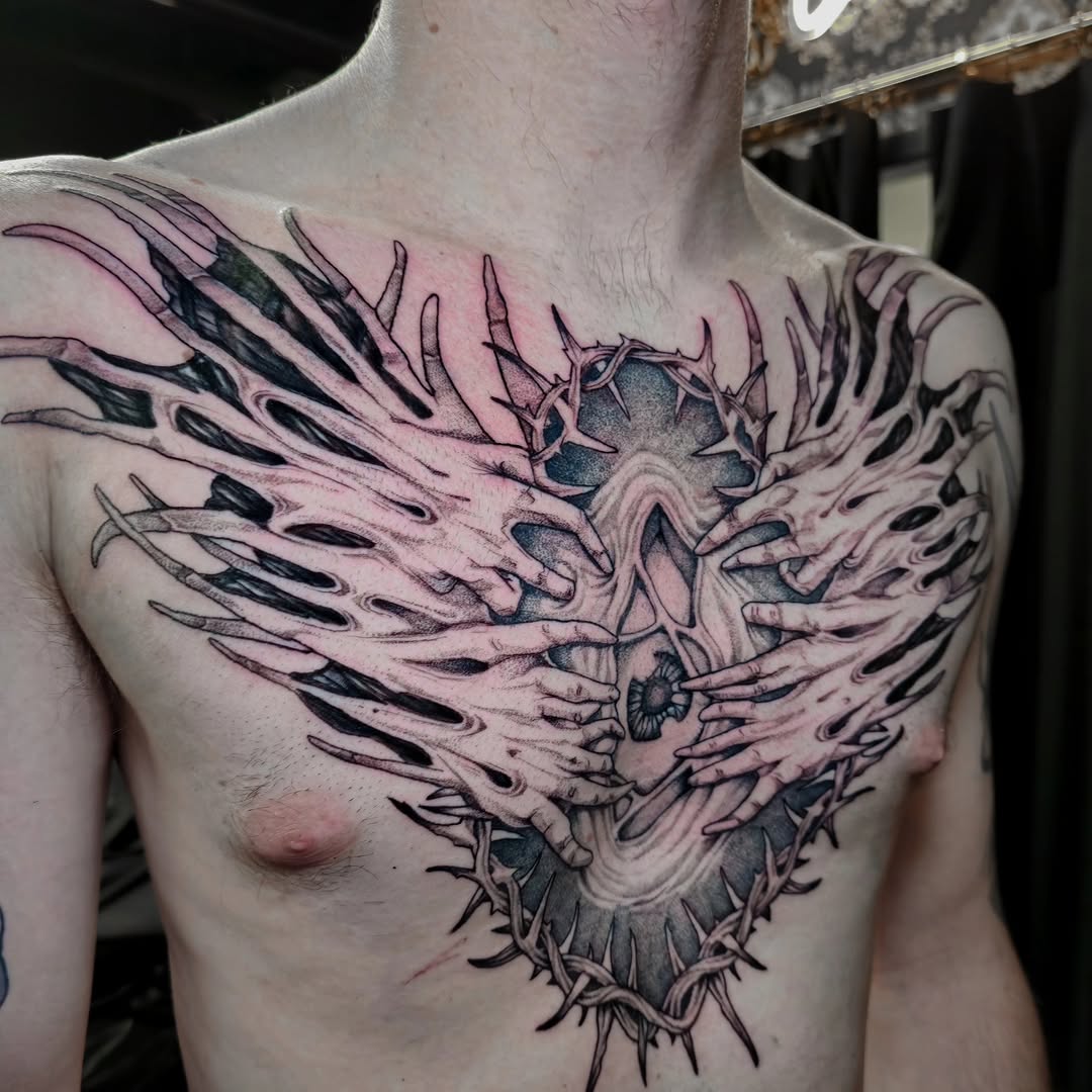 Tattoo by @eyeseedraws — dark_realism, black_and_grey