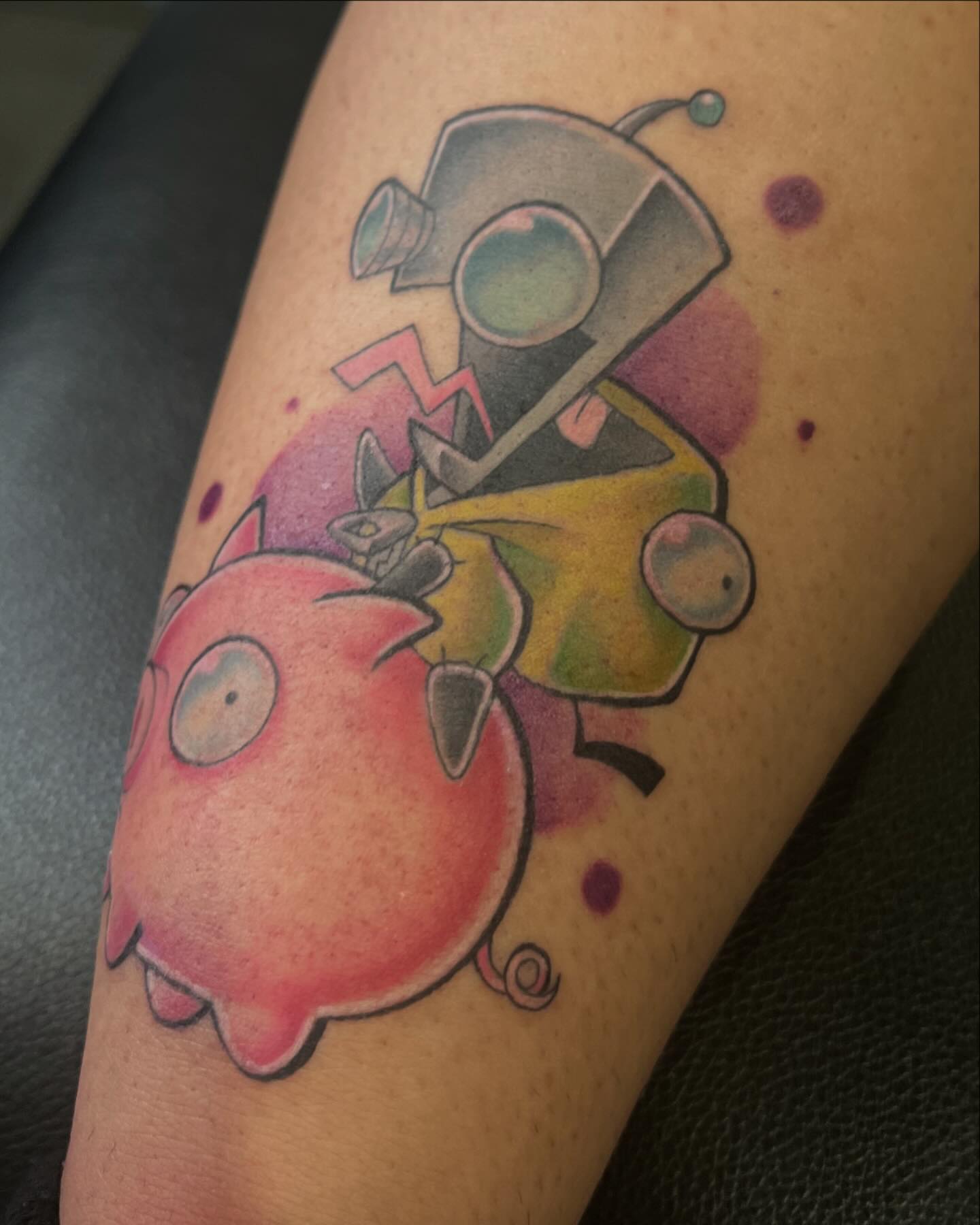 Robot and pink creature dotwork tattoo on the forearm by ✨ 𝖘𝖙𝖆𝖇 𝖘𝖙𝖆𝖇 𝖘𝖙𝖆𝖇 ✨