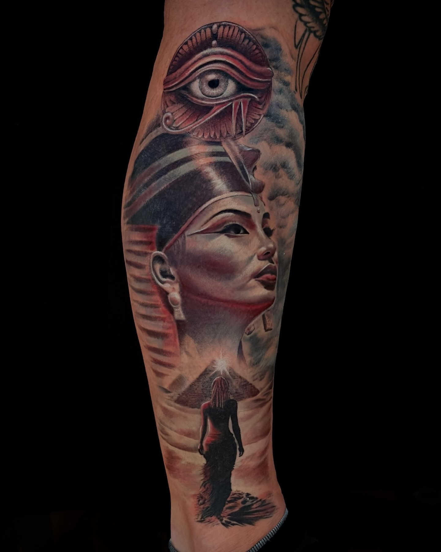 Egyptian goddess realism tattoo on the forearm by Nic Luna