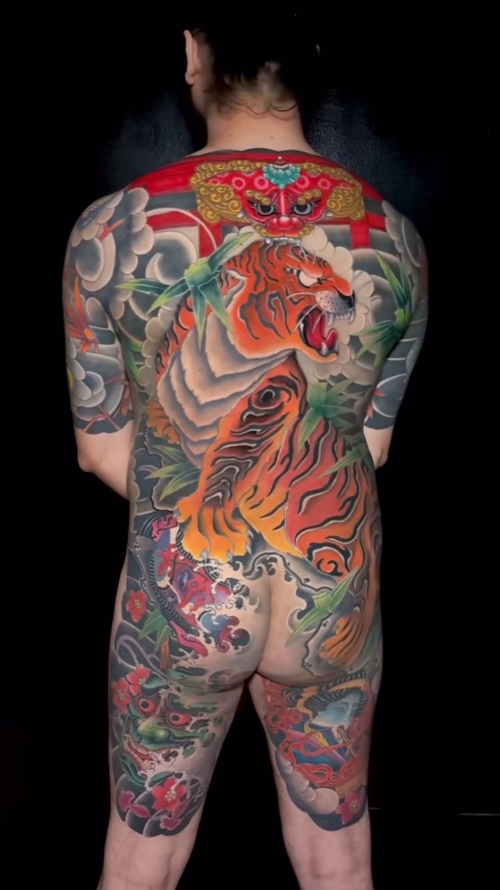 Tiger and dragon full body suit japanese irezumi tattoo by Alezumie
