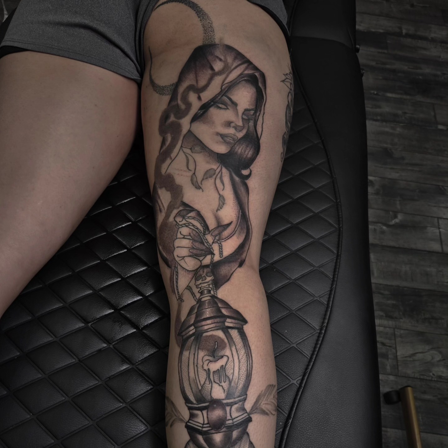 Woman with lantern realism tattoo on the forearm by Gabrielle Esperanza ☽。⋆