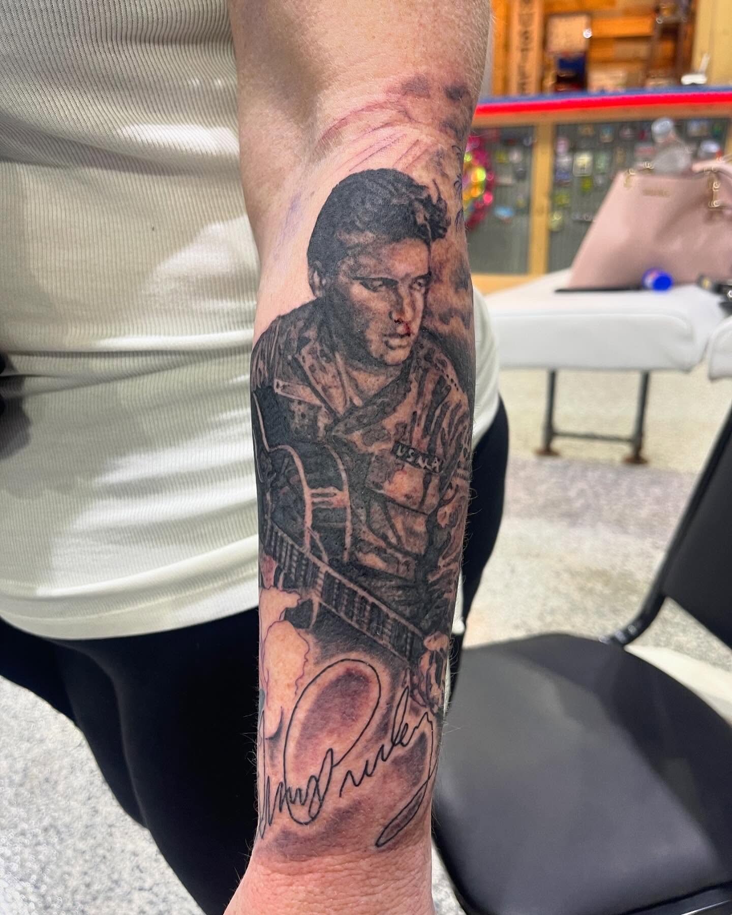 Jimi hendrix realism tattoo on the forearm by Troy Butner