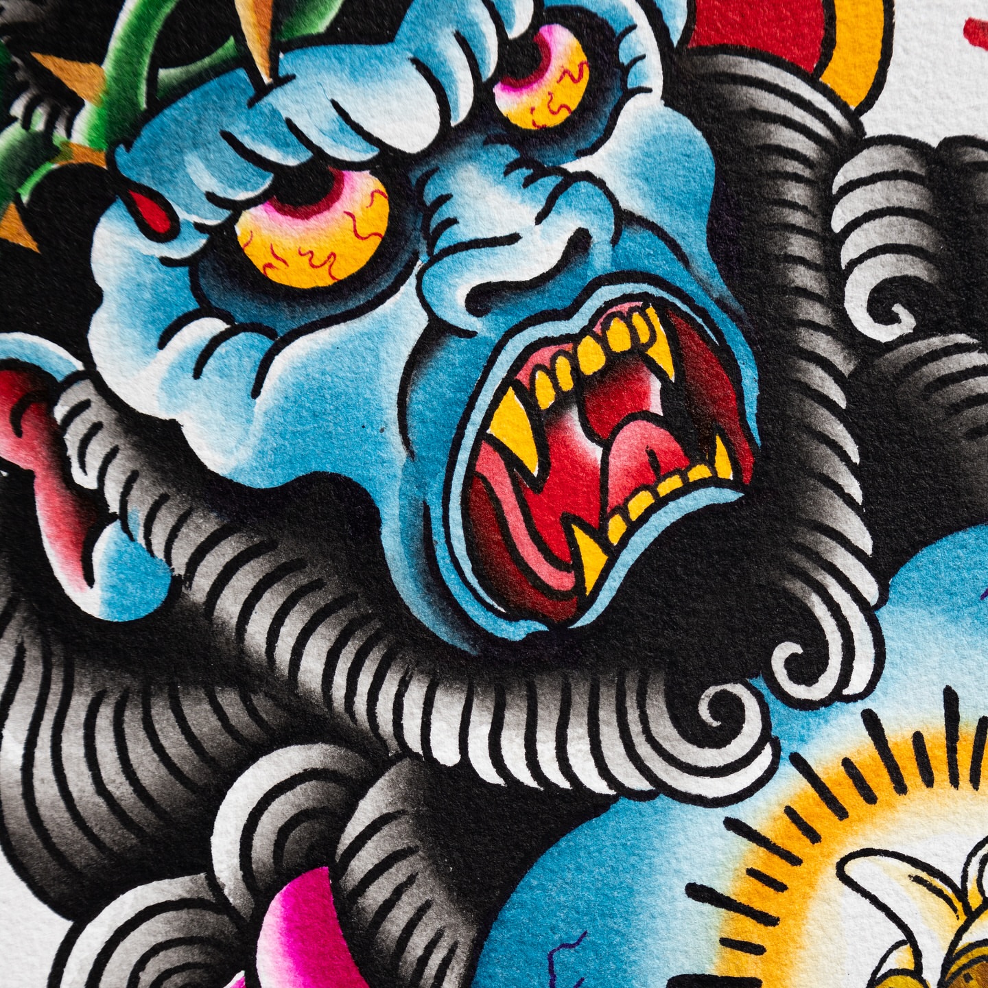 Monster American traditional tattoo by Marcos Rivera, Laredo, Texas